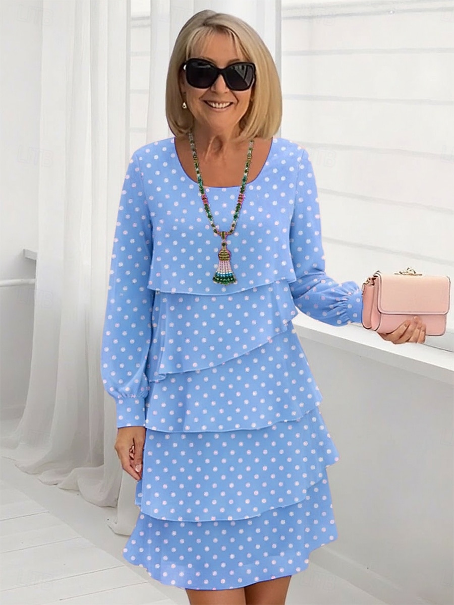 Mujer Mini vestido Vestido de raso Vestido de cambio Vestido informal Elegante Moda Moderno Diario Exterior Fin de semana Ajuste regular A Lunares Manga Larga Cuello Barco Azul Piscina Negro Blanco 2026 - $39.99 –P3