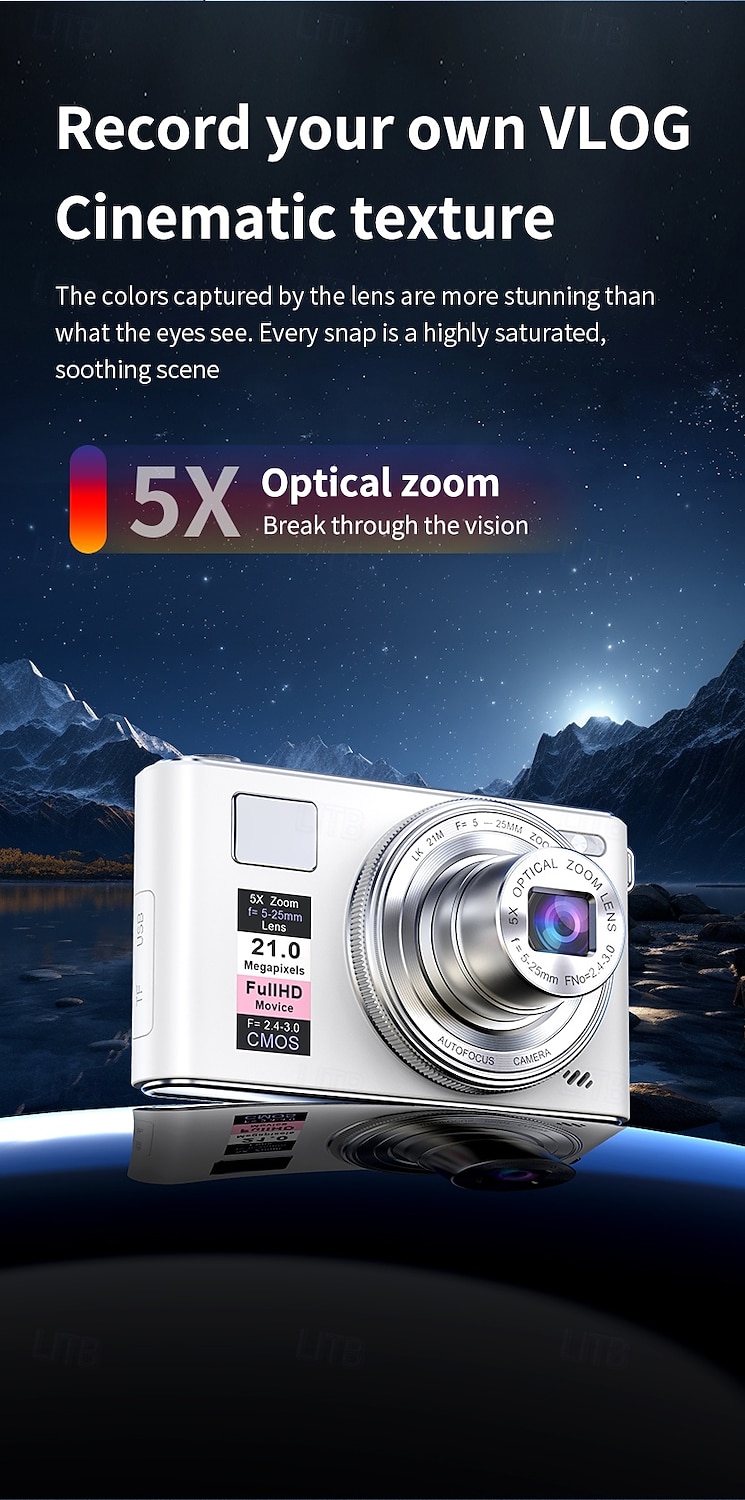 Uusi 4k fhd -digikamera 64 gigatavun muistikortilla vuodelta 2025, kompakti, pieni ja edullinen ladattava valokuvauskamera, 64 megapikselin automaattitarkennuskamera, erittäin sopiva aloitteleville 2026 - $117.99 –P1