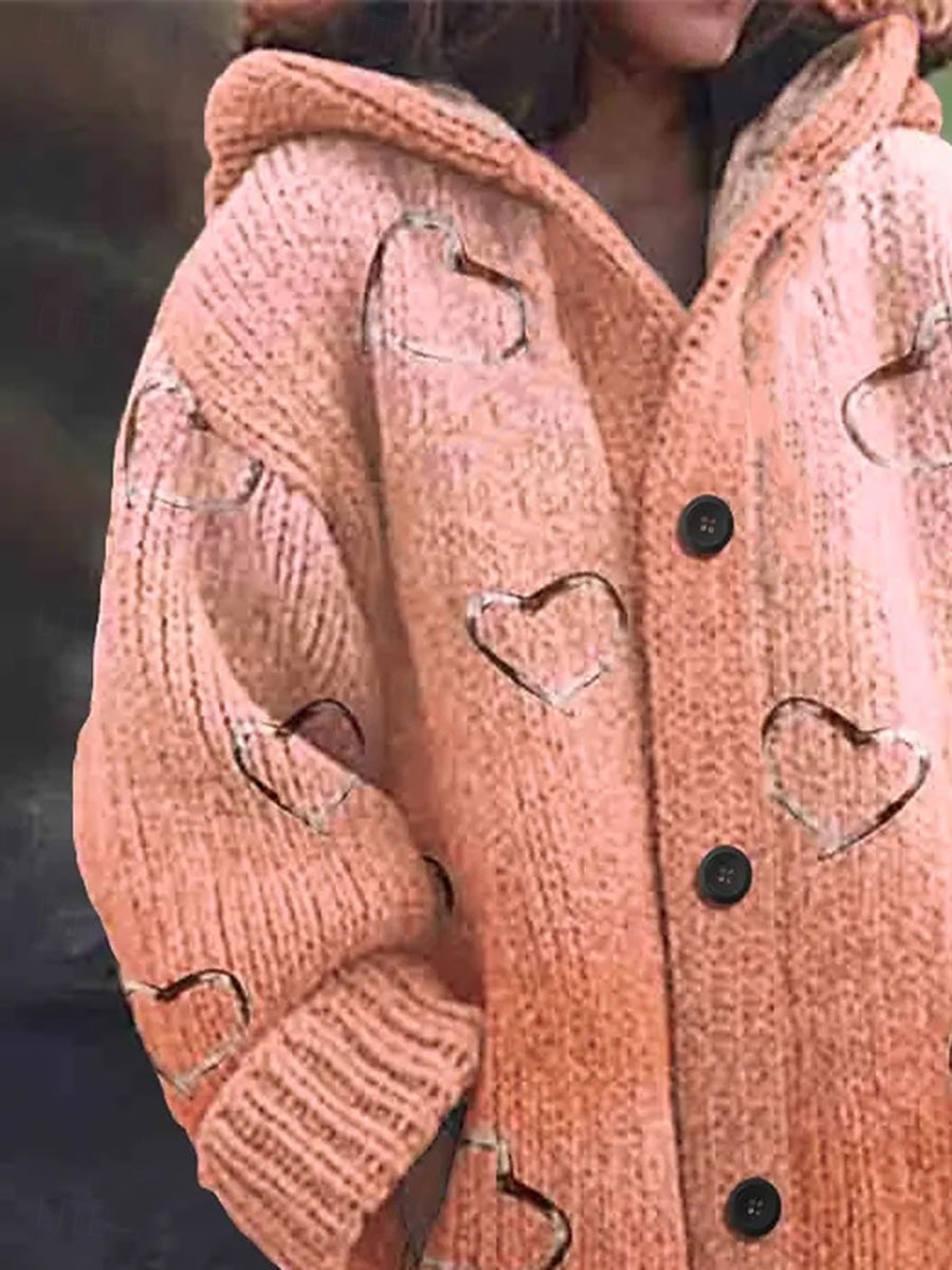 Dámské Kardigan Denní Na běžné nošení Srdce Grafika Rýhovaný Kapuce Kapsy Knoflíky Tisk Dlouhý rukáv Dlouhé topy Plést Venkovní Víkend Oranžová Podzim Zima 2025 - $52.99 –P2