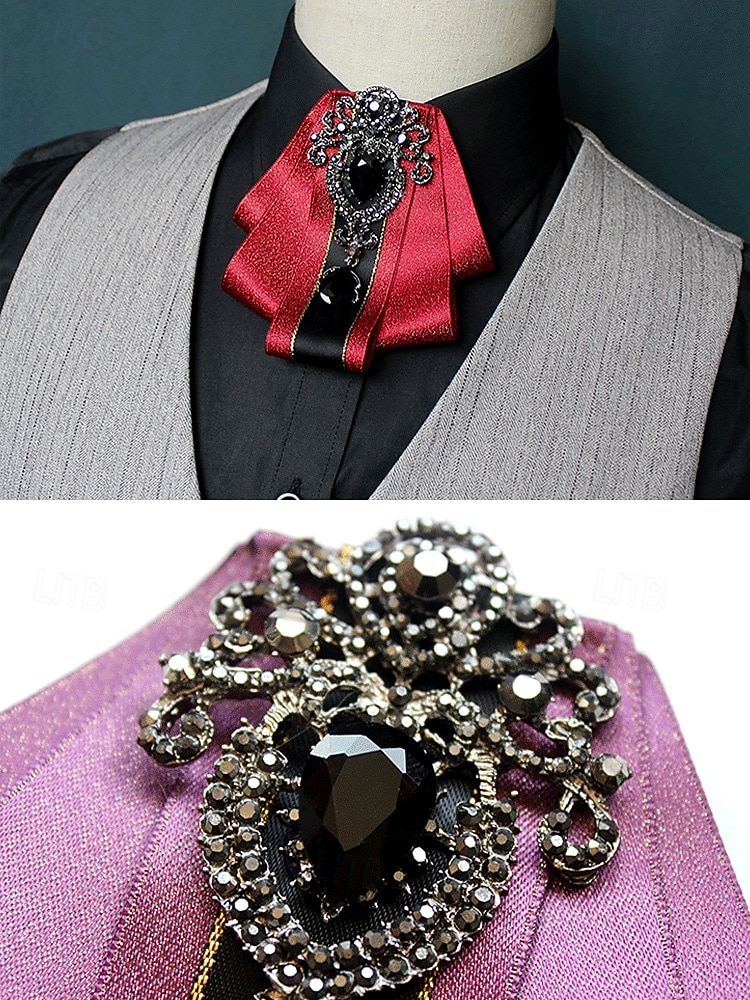 Pánský vánoční motýlek s diamantovým akcentem - elegantní saténová stuha s černým drahokamem pro formální sváteční příležitosti, k dispozici v několika barvách 2026 - $11.99 –P3