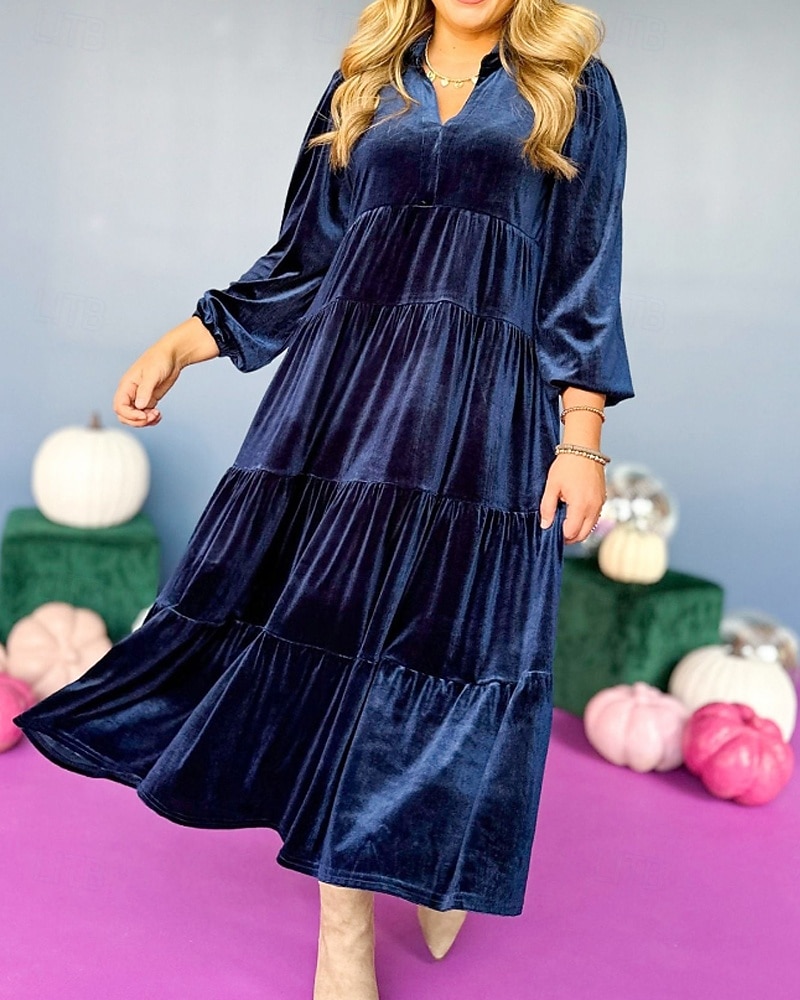 Femmes Robe Midi Robe en Velours Robe de Soirée Robe de Cocktail Élégant Mode Moderne Soirée Coupe régulière Uni manche longue Col de chemise Noir Jaune Vert foncé Bleu de minuit Automne Hiver de 2025 ? $41.99 –P13