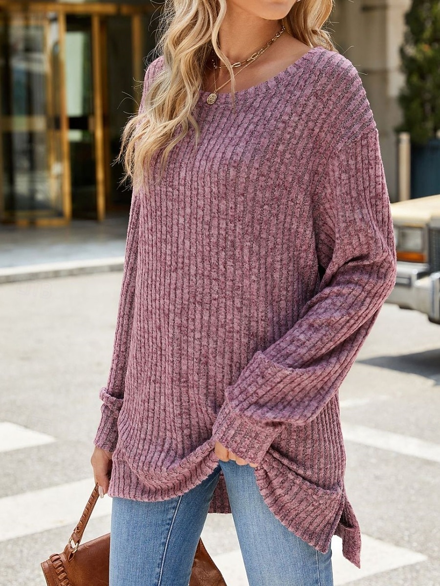 Naisten Pusero Yhtenäinen väri Tyylikäs Vapaa-aika Pitkähihainen Tiukka pyöreä kaula-aukko Tavalliset topit Päivittäin Rypytetty Ruohonvihreä Musta Punastuvan vaaleanpunainen Viini Sininen Kevät 2025 - $23.99 –P4