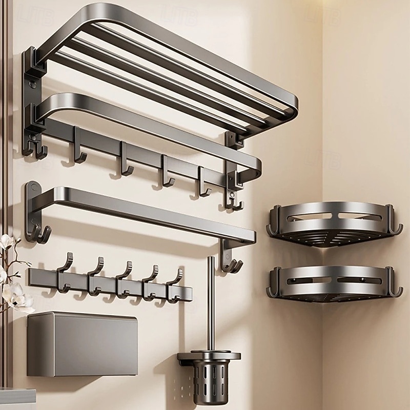 Bath Towel Rack Wall-Mounted No-Drill Shower Curtain Hook Assembly Bathroom Shower Room Vanity Rack 2026 - $28.99 –P1
