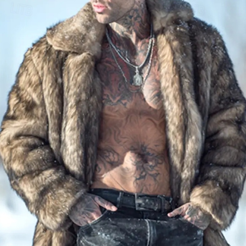 Męskie Kurtka zimowa Płaszcz ze sztucznego futra Codzienny Urlop Keep Warm Polar Zima Równina Moda Moda miejska Klapa Długie Żółty Kurtki 2026 - $62.99 –P2