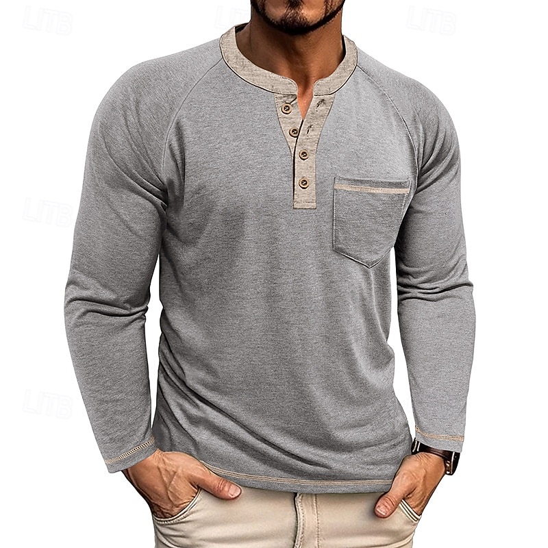 Per uomo Maglietta Maglia Henley Camicia a Maniche Lunghe Manica Lunga Henley Primavera Autunno Blocco di colori Moda Designer Essenziale Tasche Vacanza Streetwear Uscire Rosso scuro Nero Blu marino del 2025 a $11.99 –P17