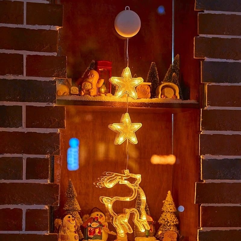 Luz de Janela de Natal 1PC com Bateria Luz de Cortina Branca Quente Suspensa com Ventosa Luz de Árvore de Natal e Estrela para Decoração de Janela em Festa de Natal e Ano Novo de 2025 por $11.99 –P16