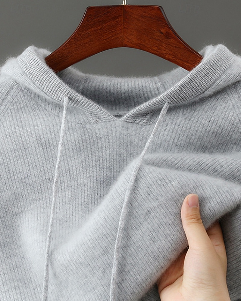 мужской свитер из чистой шерсти премиум-класса, кашемир, классический трикотажный свитер с капюшоном и завязками, мягкий, теплый, дышащий 2026 - $152.99 –P9