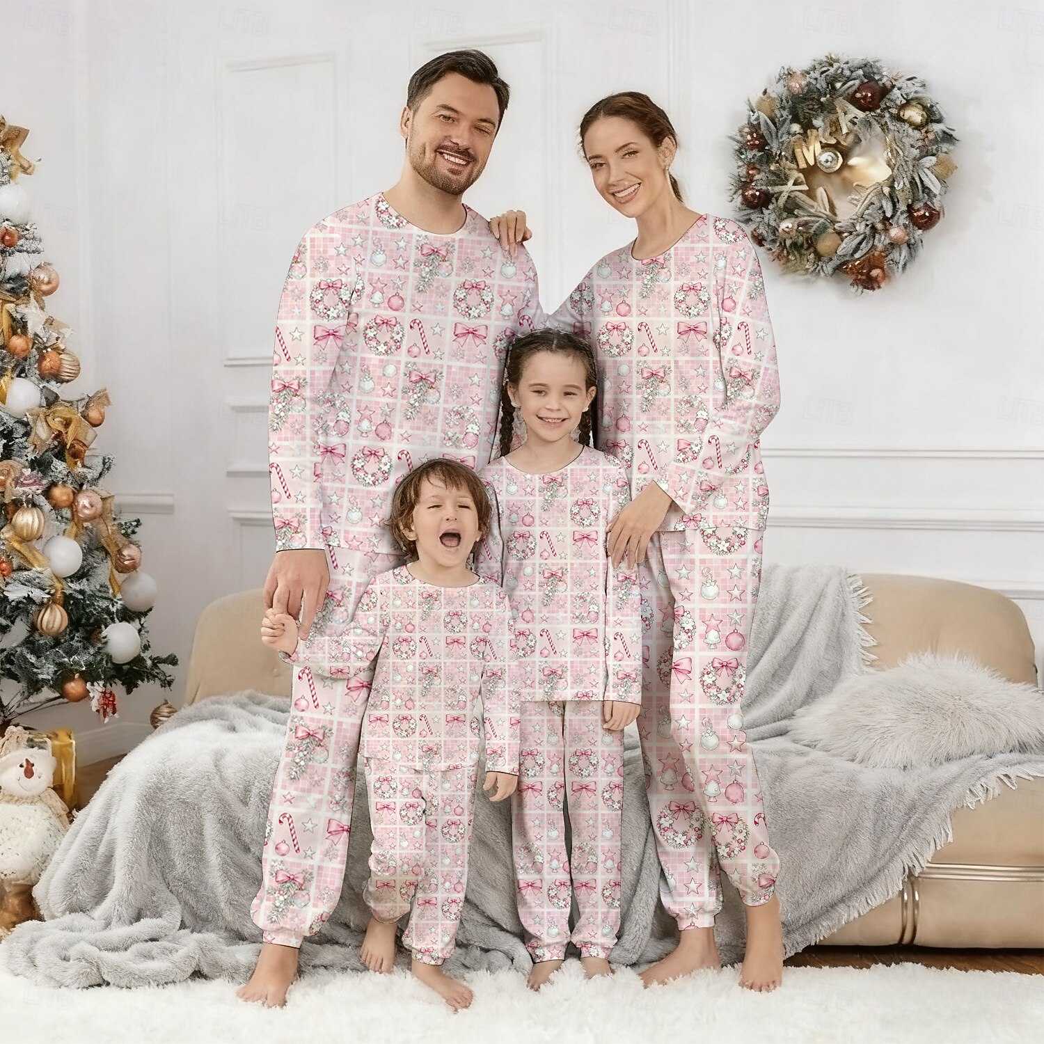 Santa Claus Christmas Trees Family Christmas Pajamas Nightwear