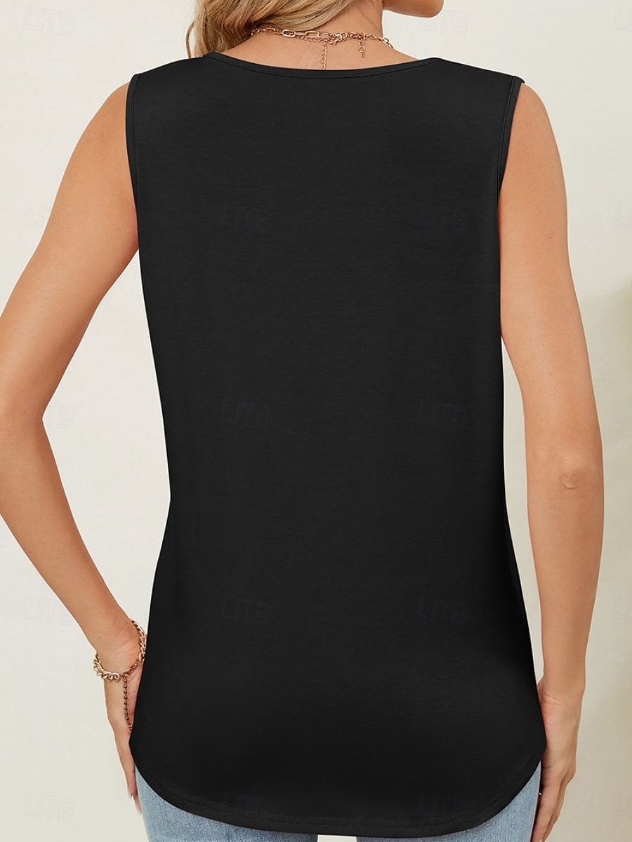 Per donna Canotta Tinta unica Elegante Casual Senza Maniche Girocollo Top Regolari Quotidiano Blu Nero Bianco Rosa Vino Estate del 2026 a $22.99 –P7