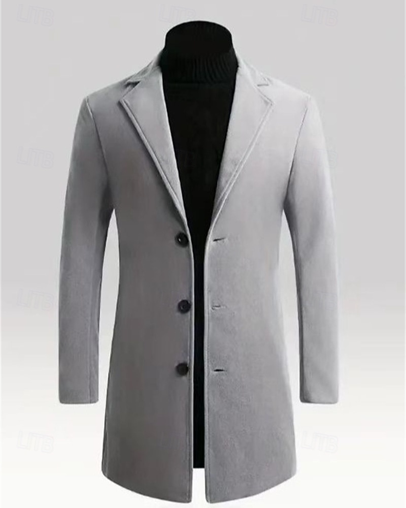 Pánské Kabát Trenčkot Dlouhý trenčkot Dovolená Denní Podzim Zima Polyester Větruvzdorné Zahřívací Svrchní oděvy Oblečení Módní Klasické Bez vzoru Kapsy Klopa Jednořadové sako s jedním knoflíkem 2025 - $36.99 –P4