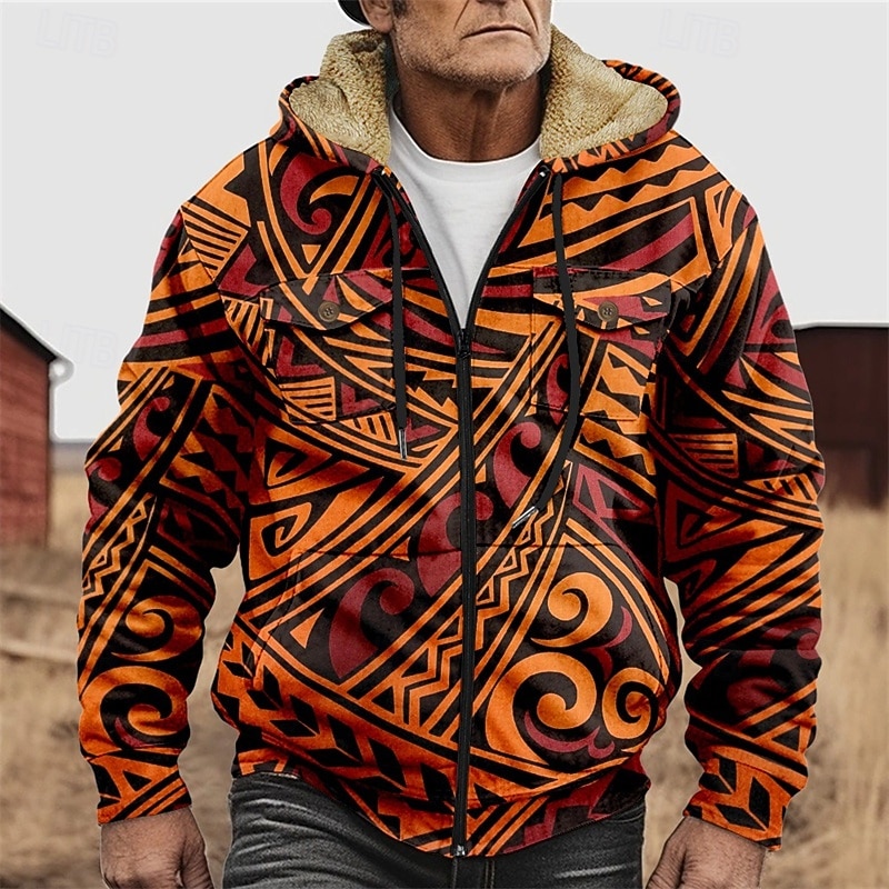 Men's Graphic Hoodie Jacket Fashion Ethnic Casual Long Sleeve Hooded Outdoor Sports Outdoor Going out Light Brown Dark orange Red Orange Brown Pocket Print Fleece Winter Designer S M L XL 2XL 3XL 2026 - $57.99 –P3