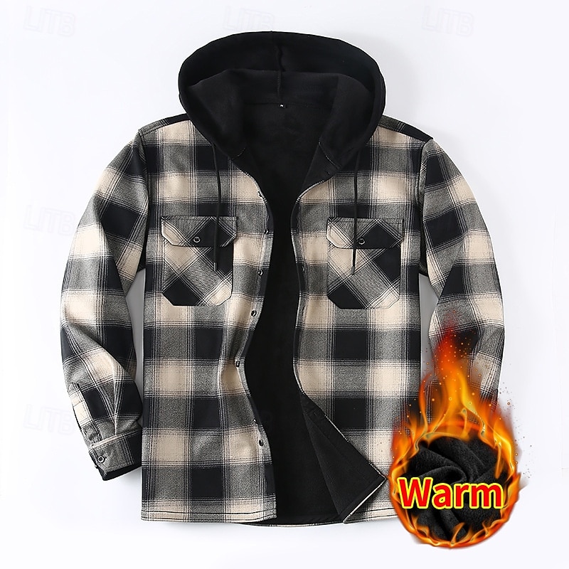 Per uomo Giacca-camicia Giacca camicia Giacca invernale Plaid Vacanza Abbigliamento quotidiano Bianco Rosso Blu Arancione Manica Lunga Con Cappuccio Autunno Inverno Abbigliamento Tasca Frontale del 2026 a $37.99 –P5