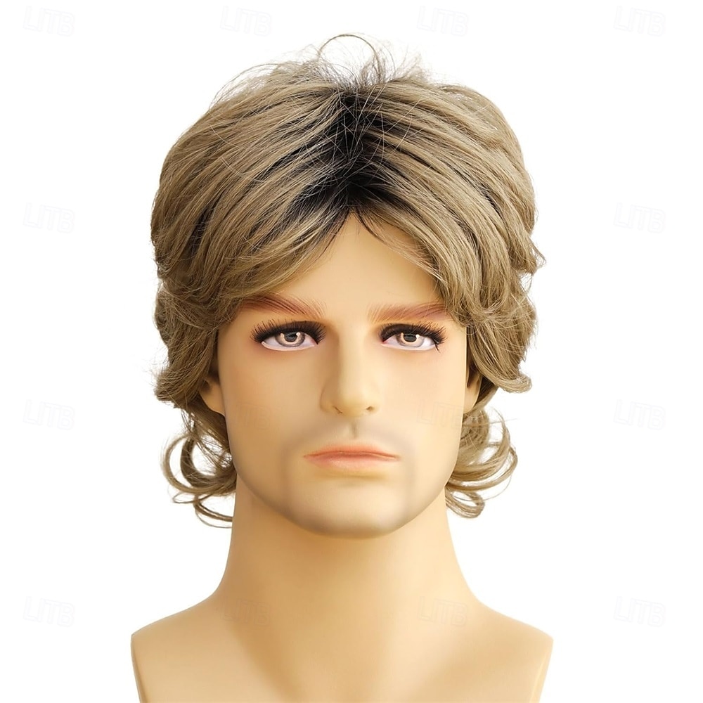 Short Blonde Dark Roots Mens White Blonde Pelucas Hallowen Costume Realistic Synthetic Fiber 60s Shaggy Cosplay Wig 2026 - $21.99 –P6