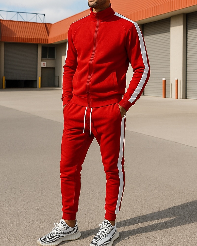 Voor heren Trainingspak Joggingpak Trainingspaksets Volledige ritssluiting Kleurenblok Sportoutfits Herfst winter Zwart Geel Voor buiten Reizen Sportief Warm Lange mouw Sport Sportkleding 2025 - $41.99 –P5