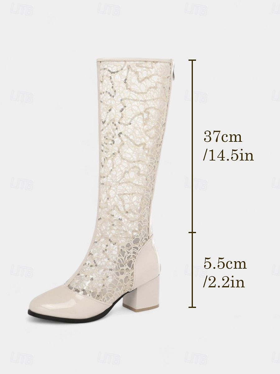stivali da donna a metà polpaccio con pizzo blu e tacco a blocco - eleganti stivali vintage retrò in rete per matrimoni, feste &costumi cosplay del 2026 a $64.99 –P4
