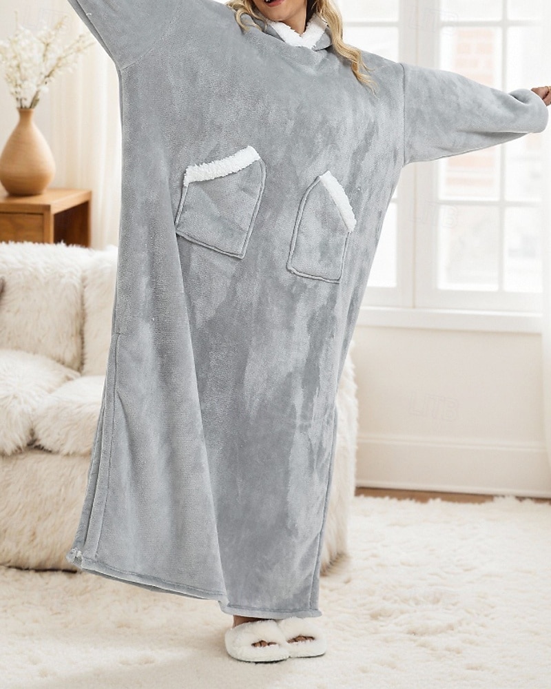 Women's Pajamas Loungewear Flannel Warm Fashion Wearable Blanket Hoodie Pure Color Pocket Vacation Home Daily Long Sleeve Hoodie Light Grey Fall Winter Loose Fit 2026 - $57.99 –P2