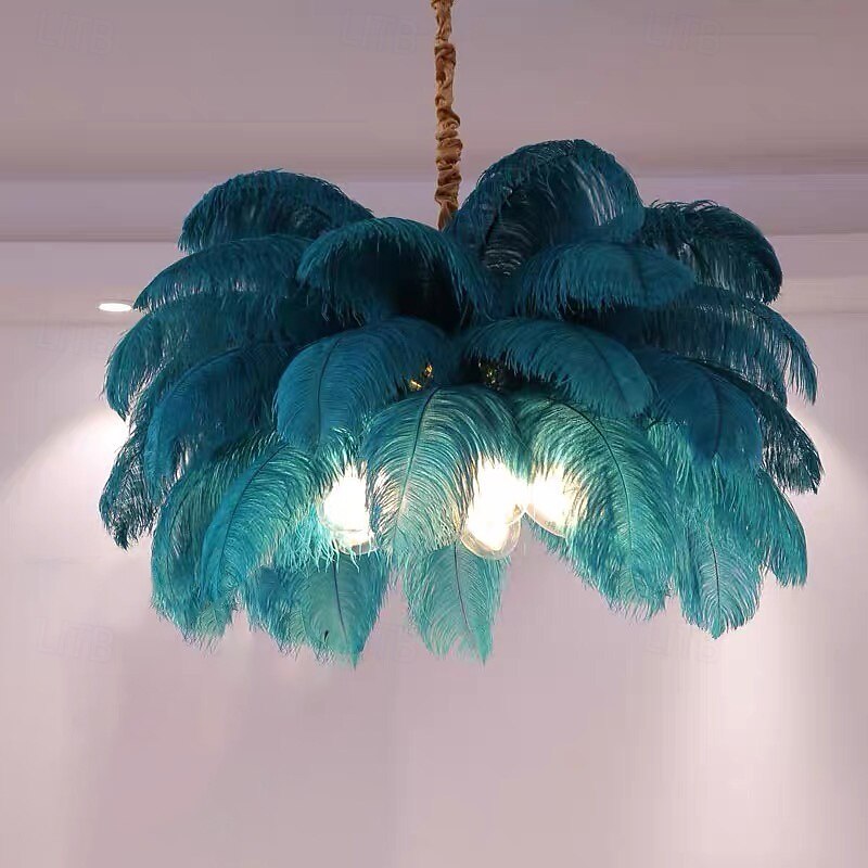 Lámpara colgante LED Lámpara de araña Precioso extra grande Ramo de plumas de avestruz de 80 cm Lámpara colgante de 5 luces Accesorio de iluminación montado romántico para restaurante Dormitorio 2026 - $749.99 –P9