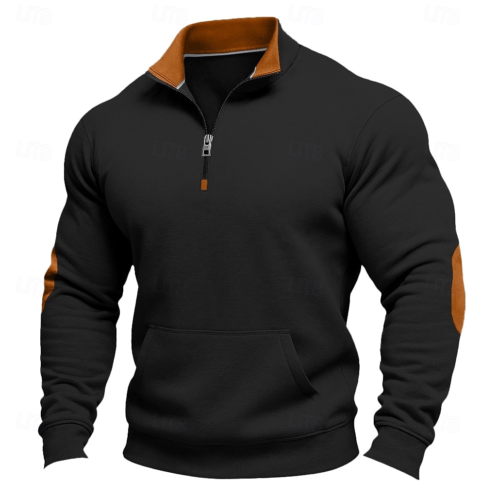 2026年 男性用 スウェットシャツ クォータージッパースウェットシャツ ブラック アーミーグリーン ネイビーブルー カーキ色 ダックグレー ハーフジッパー 平織り カラーブロック パーティー ワーク スポーツ ストリートファッション クール カジュアル 秋 春 & 秋 衣類 パーカー トレーナー 長袖  コレクション – $28.99 –P5
