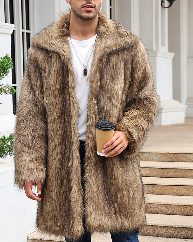 Herren Winterjacke Kunstpelzmantel Urlaub Täglich Thermowarm Fleece Herbst Winter Einfach Mode Streetwear Revers Lang Kamel Dunkelgrau Schwarz Weiß Gelb Jacken 2026 - $74.99 –P13