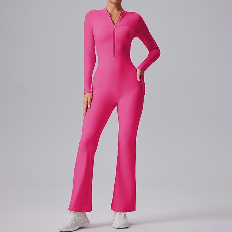 Mujer Mono de Fitness Mono de una pieza Cerrar Color sólido Body Primavera Otoño Negro Blanco Gimnasio Rutina de ejercicio Corriendo Control de barriga Manga Larga Deporte Ropa de Deporte Ajuste 2026 - $54.99 –P5