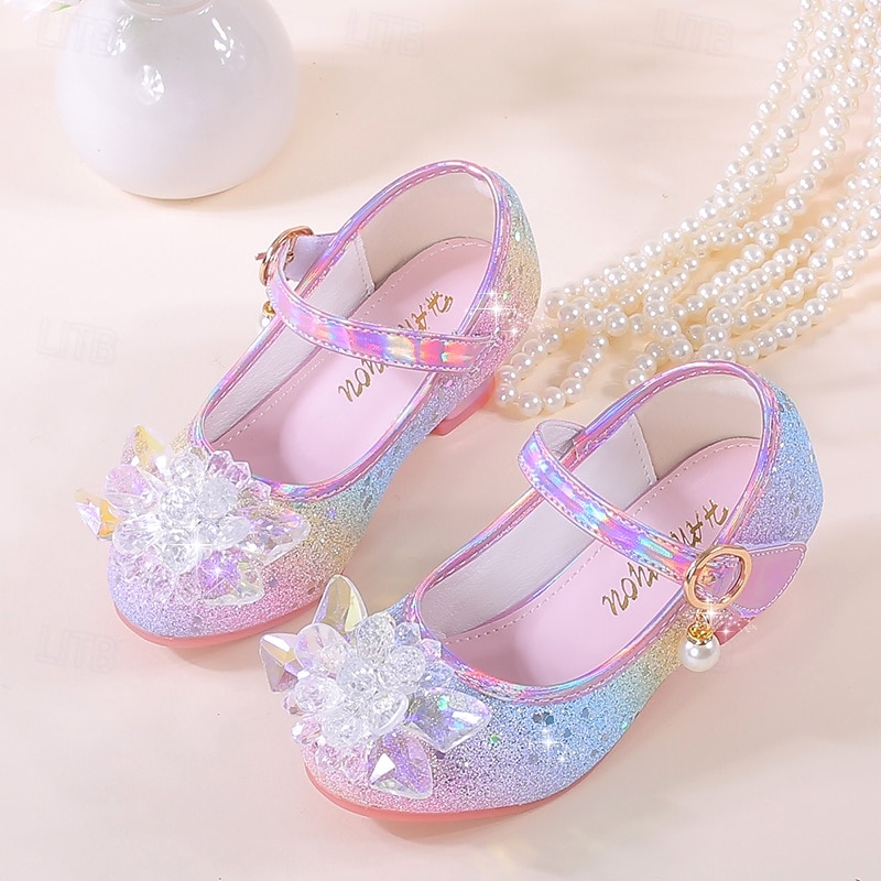 נעלי מרי ג'יין נוצצות לבנות עם פפיון ופנינים - צבעי הקשת בענן, עקב נוח 2026 - $42.99 –P1