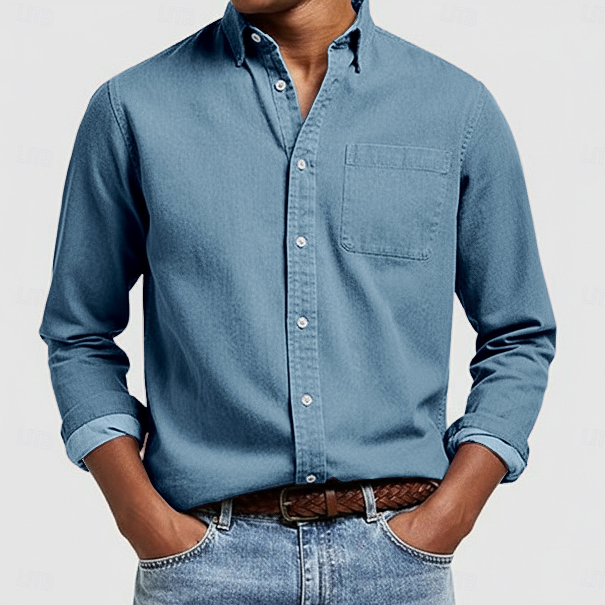 Bărbați Cămașă Cămașă casual Camașă cu nasturi Albastru denim Negru Alb Roz Îmbujorat Roșu-aprins Manșon Lung Simplu Rever Casual Zilnic Buzunar frontal Îmbrăcăminte Bumbac Elegant Modă Casual 2025 - $20.99 –P8