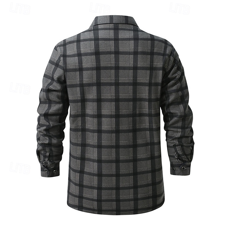 Hombre Camisa Camisa casual Camisa de franela Camisa de lana Abotonar la camisa Rojo Color Caquí Gris Manga Larga Plaid Diseño Vacaciones Festivos Bolsillo Ropa Poliéster Moda Mantiene abrigado 2026 - $29.99 –P6