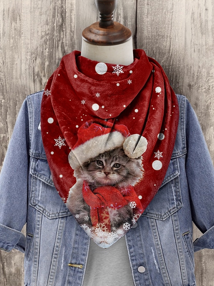 Écharpe de Noël à imprimé chat pour femme, cache-cou triangle rouge douillet avec motif chaton et bonnet de Père Noël, châle d'hiver doux pour fêtes et cadeaux de fin d'année de 2025 ? $18.99 –P5