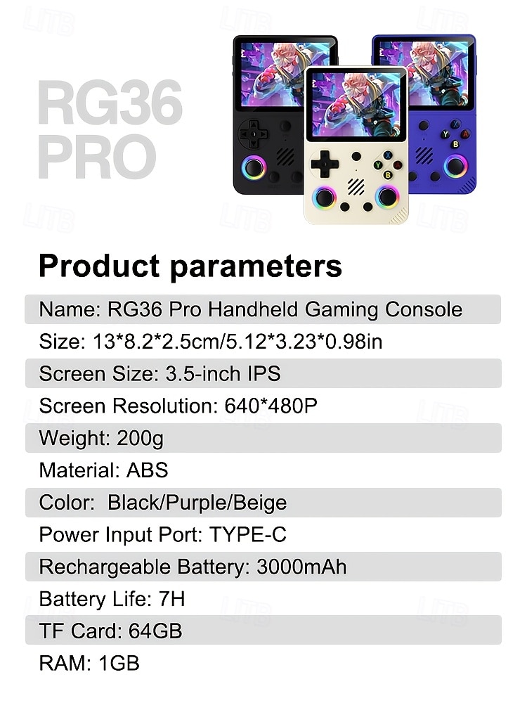 Портативная игровая консоль RG36 PRO профессиональный игровой чип 64GB TF карта 3.5 дюйма IPS экран высокой четкости двойные 3D стика и кнопки RGB цветная подсветка ретро-дизайн Подарок на День 2026 - $65.99 –P9