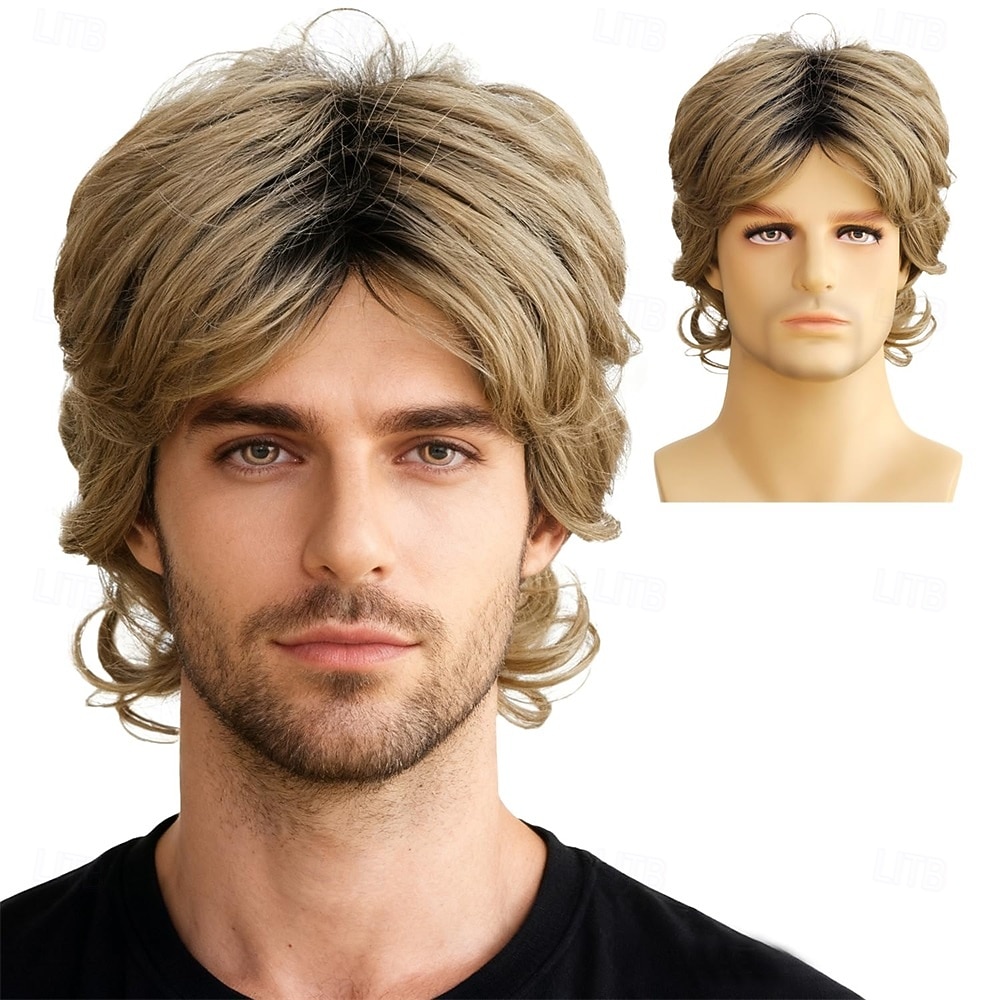 Short Blonde Dark Roots Mens White Blonde Pelucas Hallowen Costume Realistic Synthetic Fiber 60s Shaggy Cosplay Wig 2026 - $21.99 –P1