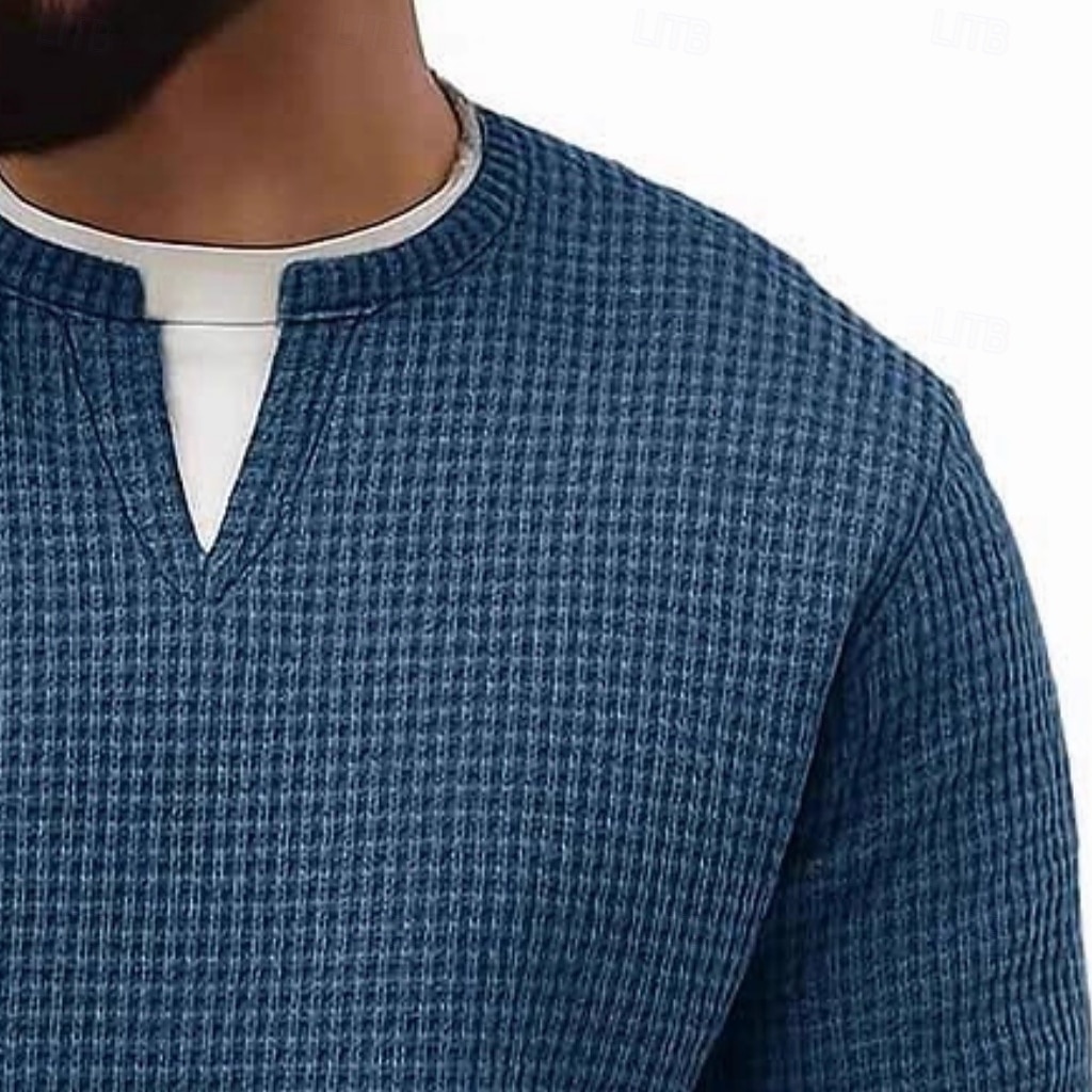Per uomo Maglietta Waffle Maglietta Manica Lunga Girocollo Scollo a V Primavera Autunno Inverno Elegante Caldo Vacanza Finto due pezzi Allenamento All'aperto Casa Nero Verde chiaro Blu chiaro del 2025 a $23.99 –P3
