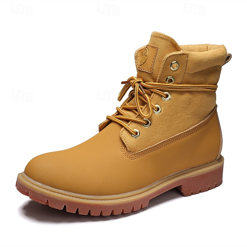Yellow Faux Leather Men's Work Boots with Lace-Up Design – Durable and Stylish Footwear for Outdoor Activities and Work Environments 2025 - $59.99 –P1