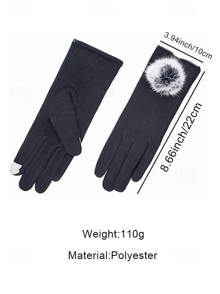Women's Christmas Touchscreen Gloves with Faux Rabbit Fur Pom Poms, Warm Polyester Fabric, Multiple Colors, Perfect for Winter Fashion and Holiday Gifts 2026 - $11.99 –P11