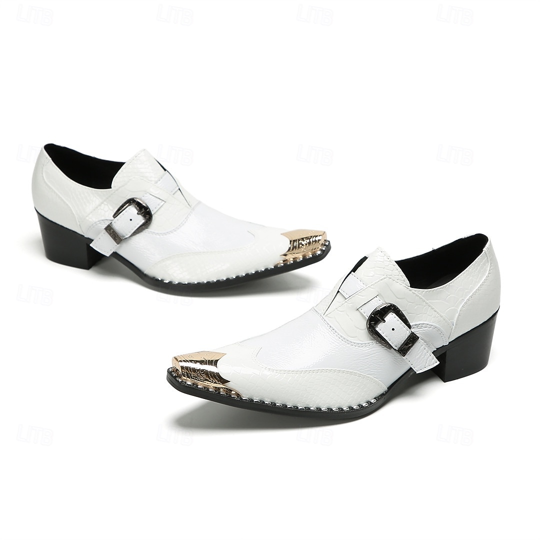 Miesten valkoiset kaksoishihnalliset nahkaiset juhlakengät metallisella kärjellä, 100% naudannahasta valmistetut juhlakengät häihin, lavaesityksiin ja juhliin 2026 - $119.99 –P2