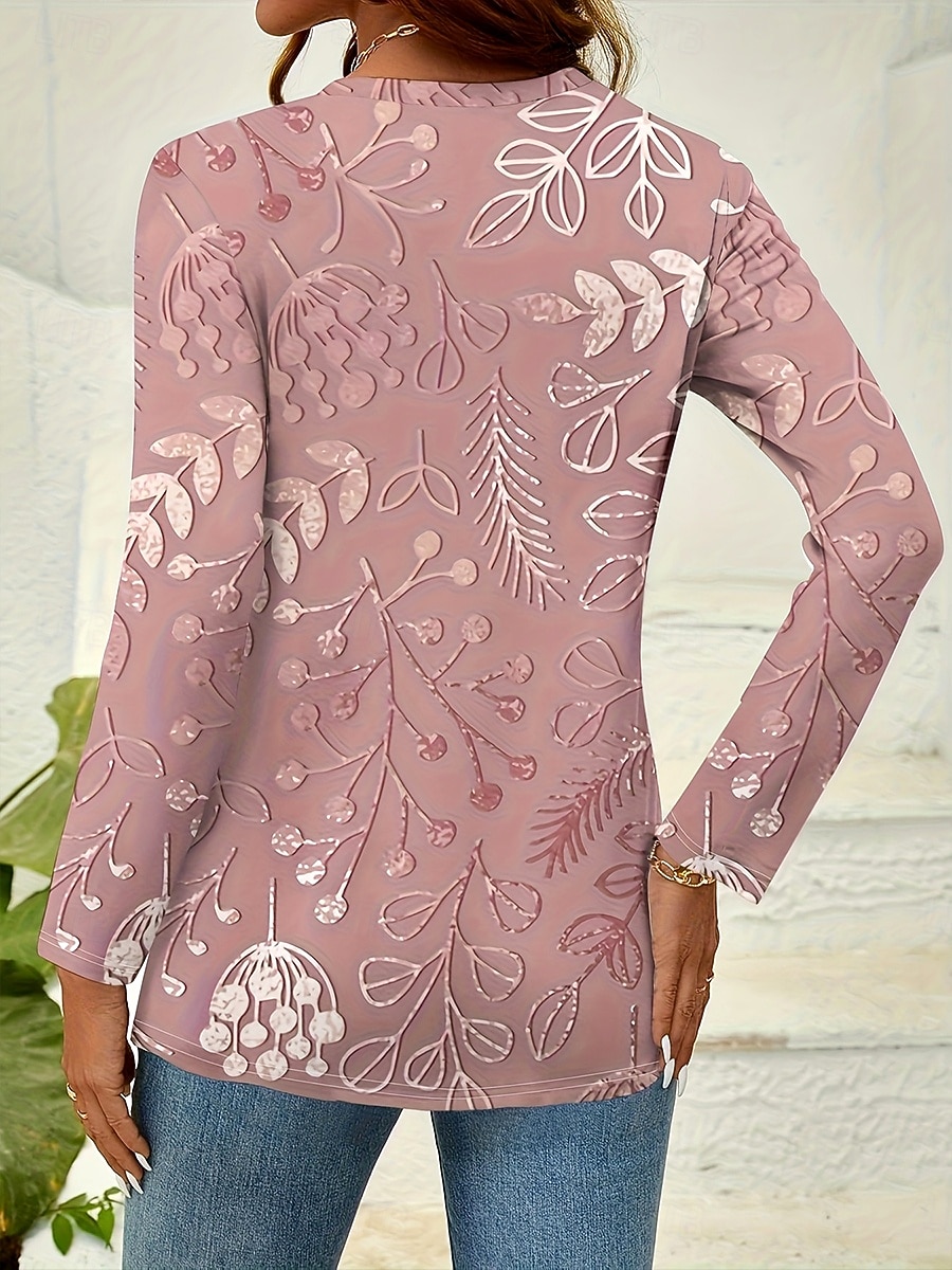 Mujer Camiseta Estampado Floral Graphic Plantas Vintage Moda Elegante Manga Larga Cuello Barco Escote Redondo Tops regulares Diario Fin de semana Rosa Primavera Otoño Invierno 2026 - $24.99 –P2