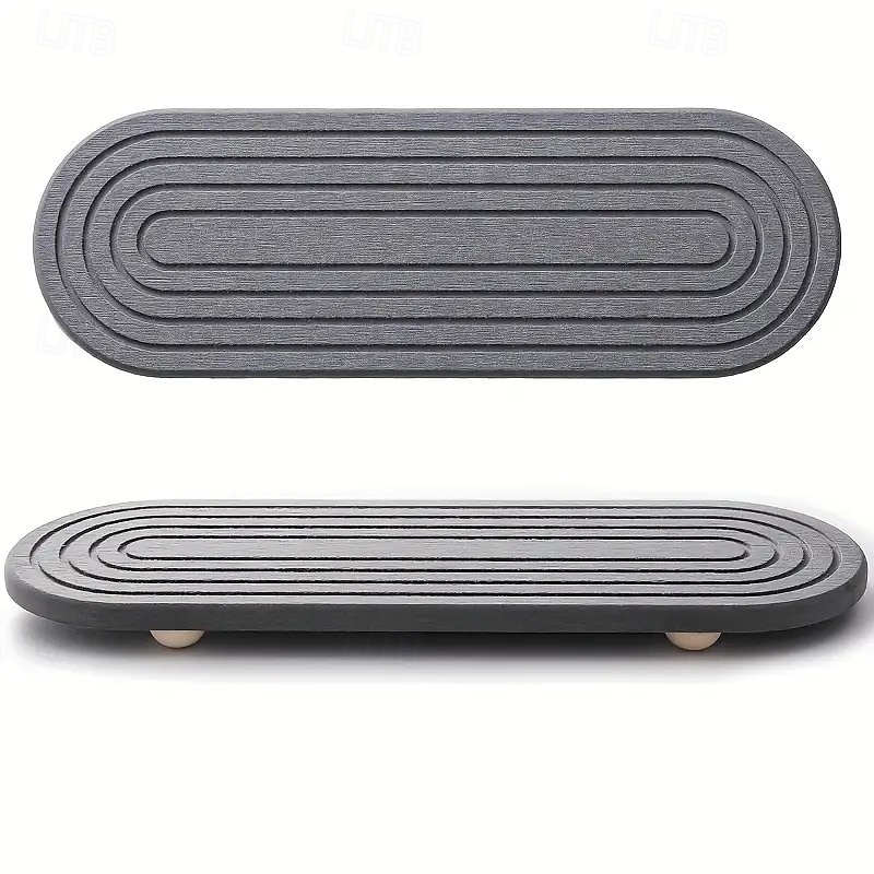 Bandeja de piedra absorbente para encimeras de cocina y baño: escurridor de fregadero de secado rápido con patas de madera, superficie de lufa natural, organizador de desagüe multiusos, artículo 2026 - $21.99 –P7