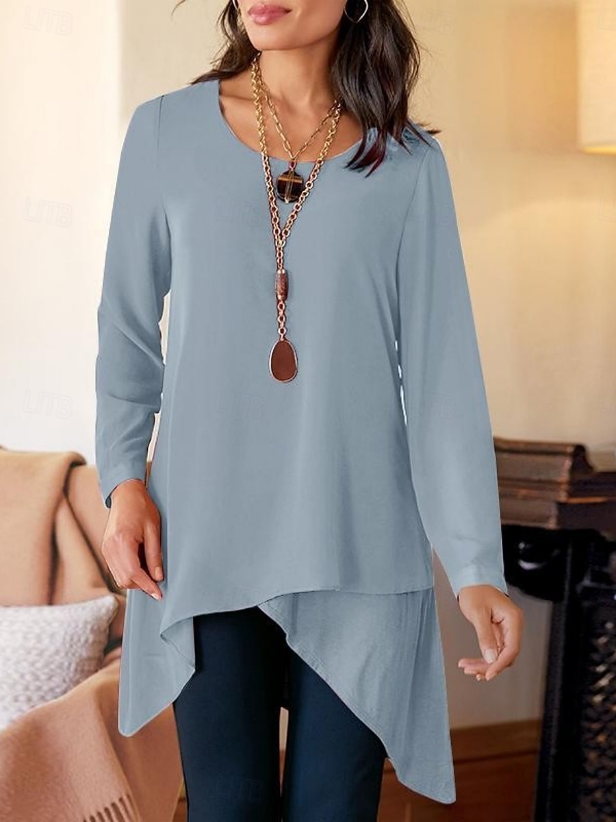 Damskie Bluzka Falbana Jednokolorowe Elegancki Codzienny Długi rękaw Półgolf Długie topy Codzienny Niebieski Czarny Khaki Wiosna Jesień 2026 - $22.99 –P1