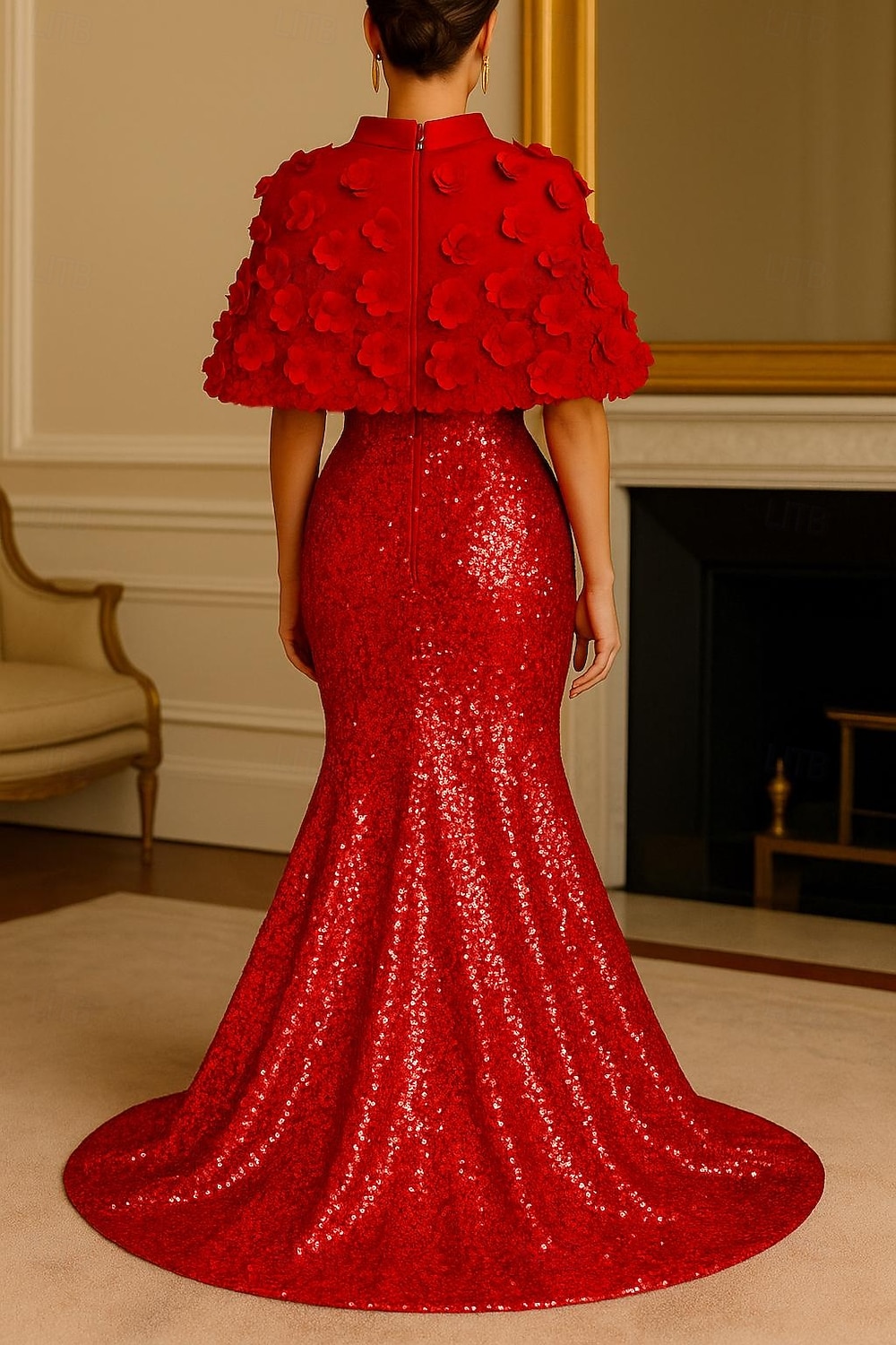 Sirène / Trompette Longueur au sol Robe de bal avec cape Robe de Soirée Tenue de soirée Élégant Éclat Manche Courte Col Bateau Formel Mariage Pailleté avec Paillettes de 2025 ? $159.99 –P2