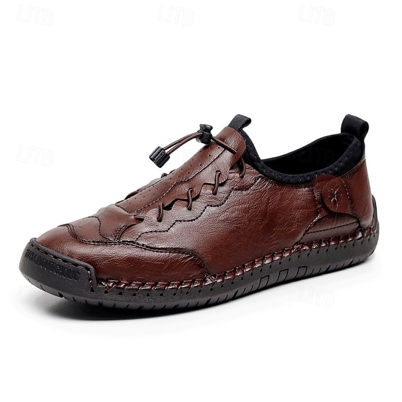 Braune, handgefertigte Freizeitschuhe für Herren mit weicher Gummisohle und elastischem Kordelzug, bequeme Outdoor-Fahrschuhe für Reisen und den Alltag 2025 - $46.99 –P2