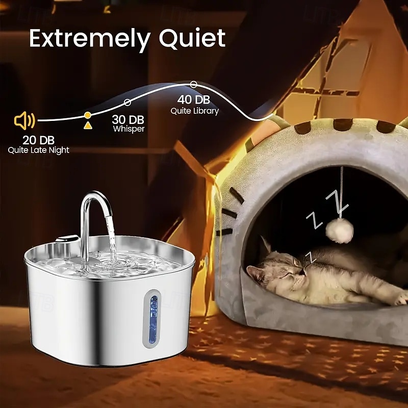 2026年 2.2l/74オンスの猫用自動給水器、ステンレススチール、USB電源、超静音動作、窓付き、猫や小型犬に最適、家庭/オフィスの装飾に最適なモダンなメタリックデザイン  コレクション – $52.99 –P6