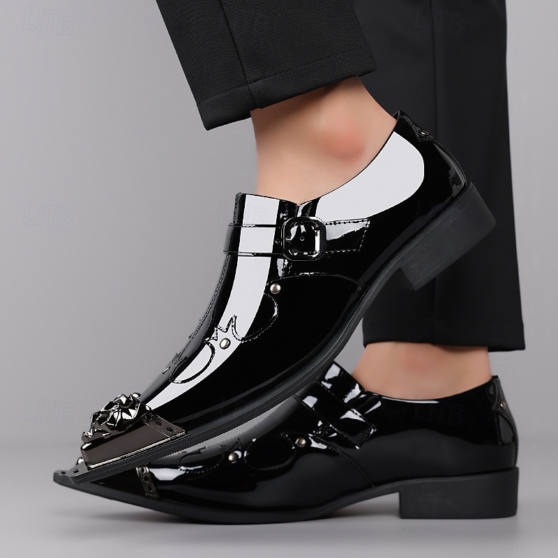 Rode herenschoenen van imitatieleer met monniksband en krokodillenprint – elegant schoeisel voor kerst en feestdagen 2026 - $94.99 –P11