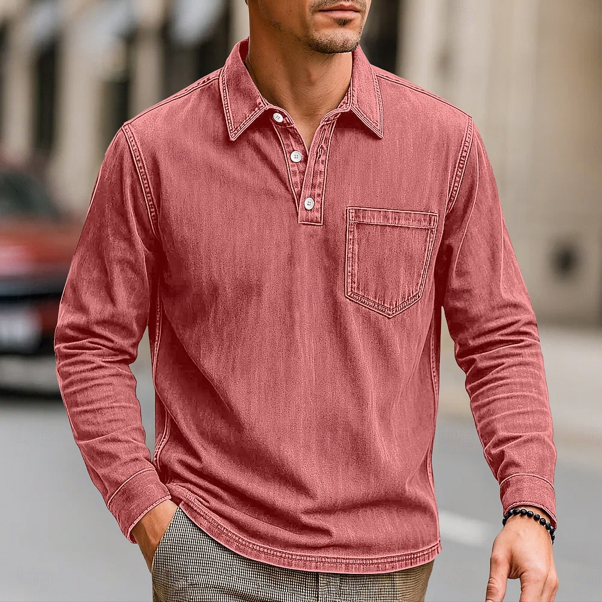 Per uomo Polo Polo da Golf Streetwear Affari Classico Manica Lunga Vintage Essenziale Tinta unica Semplice Tasca Autunno Inverno Interstagionale Vestibilità comoda Nero Rosa Blu marino Blu Viola del 2026 a $31.99 –P6