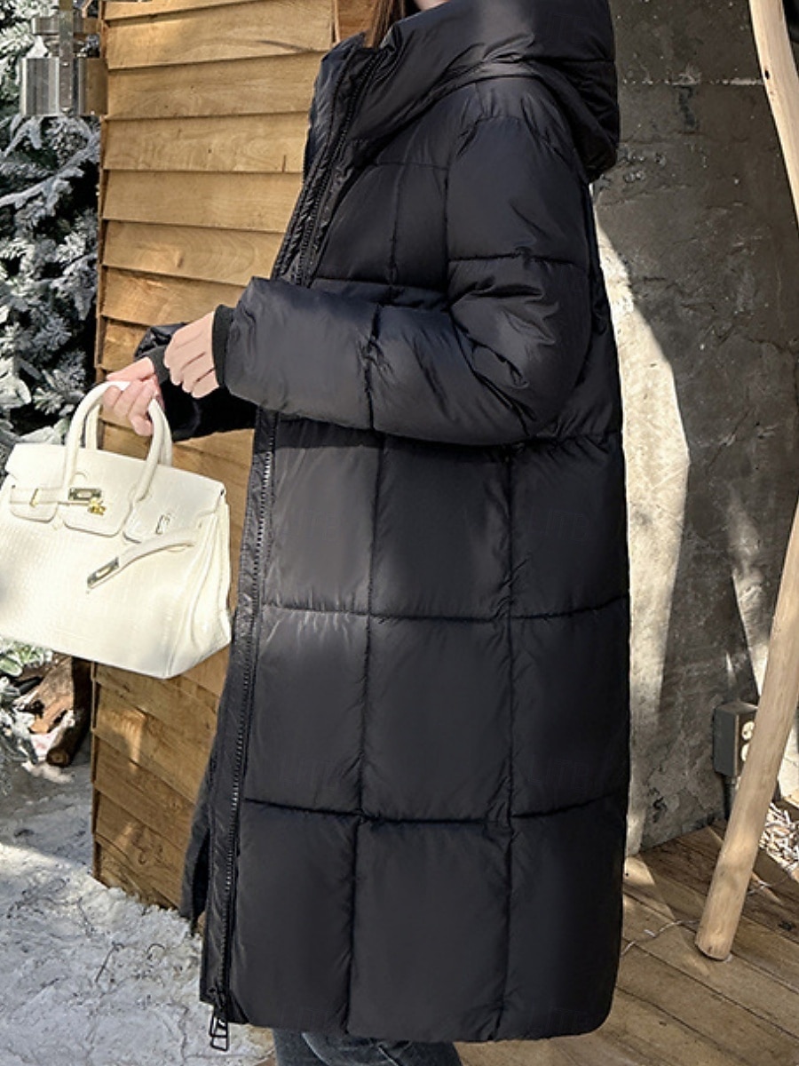 Women's Parka Comfortable Breathable Zipper Pocket Casual Plain Vacation Street Casual Daily Wear Zipper Long Hooded Regular Fit Long Sleeve Outerwear Black Red Khaki Spring Fall 2025 - $51.99 –P6