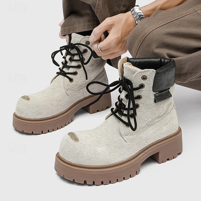 Per uomo Stivali Stivali da Lavoro Camminata Vintage Quotidiano PU Aumento Altezza Confortevole Stivali a Metà Polpaccio Allacciatura Tessuto almond Marrone scuro Nero Autunno Inverno del 2026 a $89.99 –P2