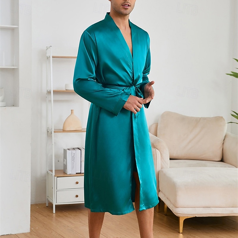 Herren Schlafanzug Seidenrobe Nachtwäsche Schlafanzug Set Einfach Mode Stilvoll Klassisch Heim Täglich Bett Polyester Komfort Weich V Ausschnitt Langarm Frühling Herbst Champagner Wein 2026 - $51.99 –P5