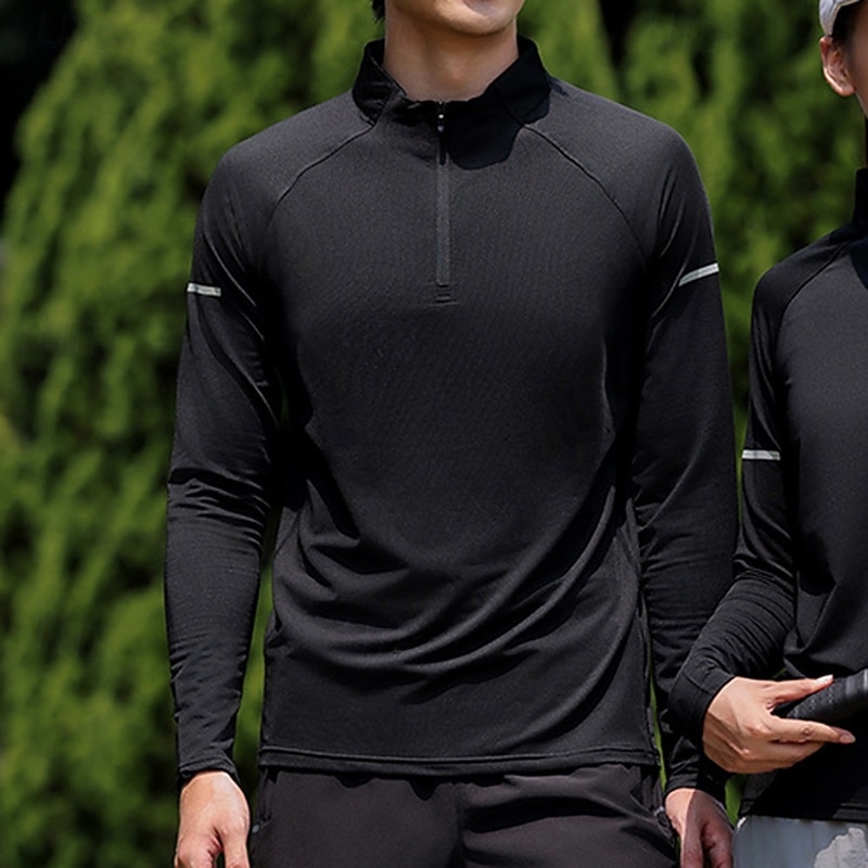 Ανδρικά Μονόχρωμο Tricou de Alergat Πουκάμισο γυμναστικής Αθλητική κορυφή Φθινόπωρο / Χειμώνας Τρίμηνο φερμουάρ Μακρυμάνικο Ένδυση γυμναστικής και άθλησης Moale Αναπνέει 2026 - $27.99 –P1