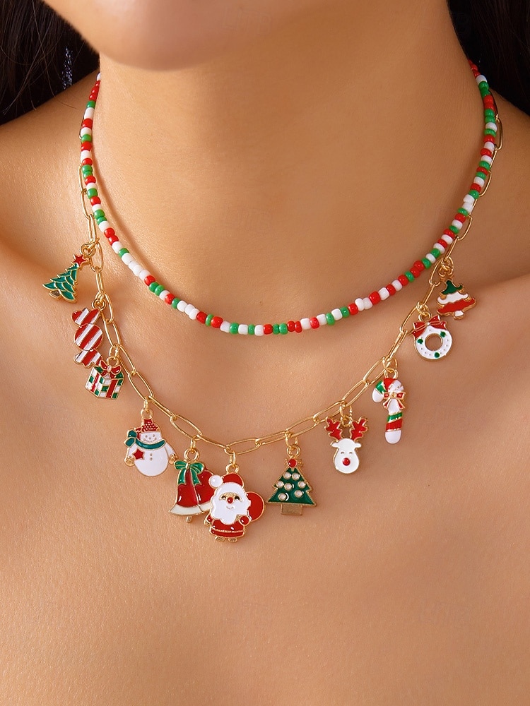 Julekjede med sjarm til dame, flere stiler med sjarm til julenissen, snømannen og juletreet, perfekt til høytidsfester og festlige gaver. 2026 - $9.99 –P10