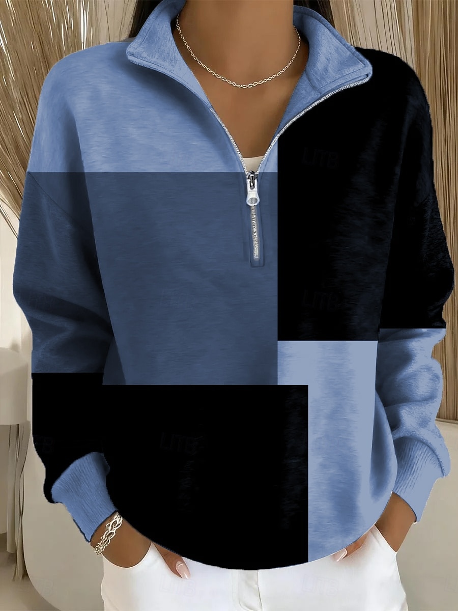 Damen Pullover Sweatshirt Geometrisch Lässig Langarm Halber Reißverschluss Normale Oberteile Lässig Alltagskleidung Sport Blau Purpur Grün Herbst Winter 2026 - $28.99 –P1