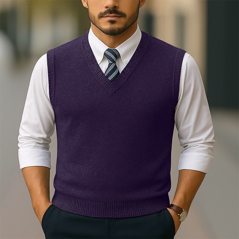 Men's Sweater Sweater Vest Pullover Sweater Jumper Ribbed Knit Regular Tops Knitted Slim Fit Plain V Neck Knitwear Contemporary Casual Business Clothing Apparel Spring Fall Wine Navy Blue M L XL 2026 - $26.99 –P8