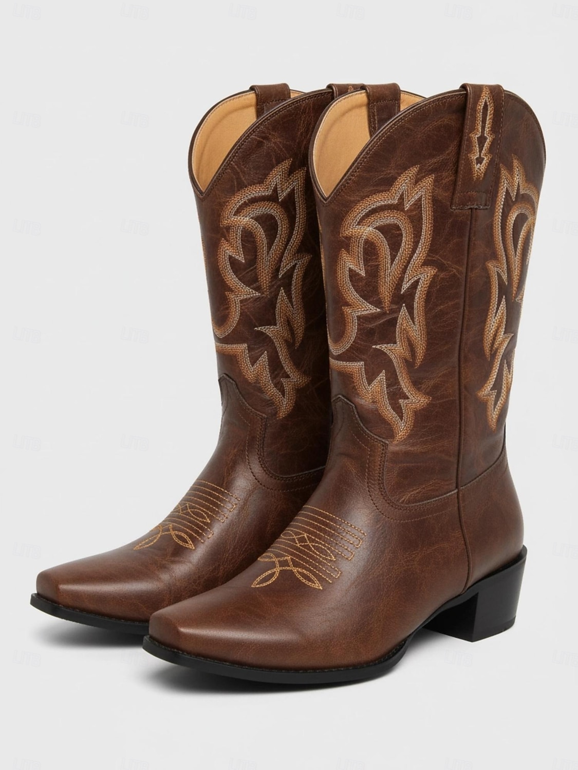 Dámské červené kožené kovbojské boty s vyšívaným westernovým vzorem - stylová městská módní obuv pro moderní outfity 2026 - $69.99 –P5